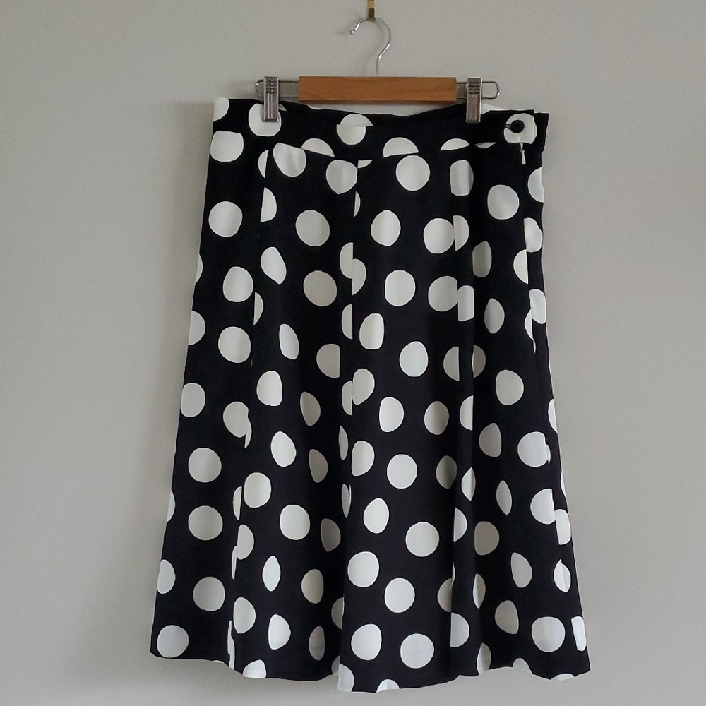 Vintage Mansfield Clothes London Black & White Polka Dot A-Line Midi Skirt Sz 12